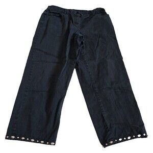 Hearts of Palm Petite Black & Studded Hem Capris Sz 4P Partial Elastic Waist